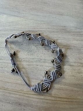 Chan Luu Light Gray Beaded Macramé Bracelet with Metallic Accents